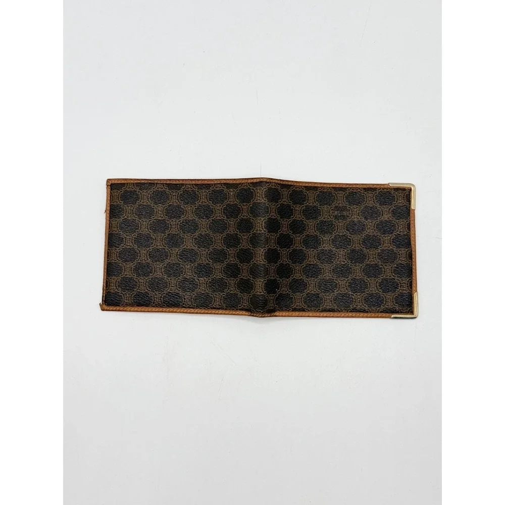 CELINE M06 Vintage Macadam Bifold Wallet Brown Leather Trim Coin Pocket AS IS